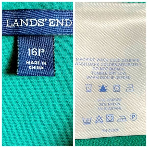 Lands End Dress Ponte Knit Sheath Pockets Sleeveless Green Blue Women’s Size 16P - Picture 10 of 11